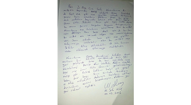 Osmaniyeli şehit Sefa'nın, Şehit Ömer Halisdemir'e yazdığı ilginç mektup