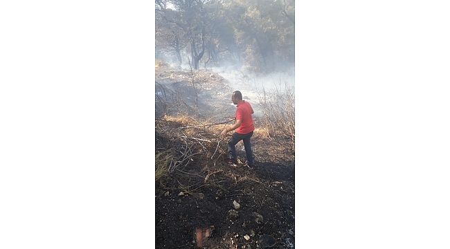 Urla'daki yangına belediye başkanı da müdahale etti