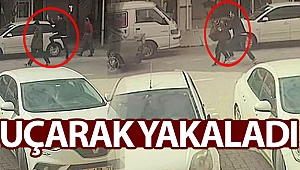 Kaçan klima hırsızını adeta uçarak yakaladı