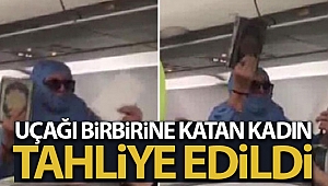 Uçakta olay çıkaran kadına tahliye