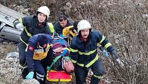 Kütahya'da şarampole devrilen otomobilin sürücüsü yaralandı