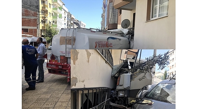 Freni boşalan tanker apartmana çarparak durabildi