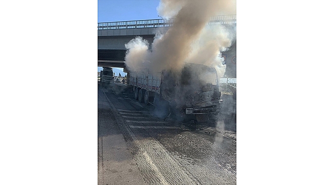 Manisa'da tıra çarpan kamyon yandı