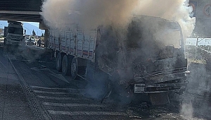 Manisa'da tıra çarpan kamyon yandı
