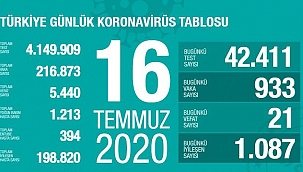 Türkiye'de Kovid-19'dan iyileşenlerin sayısı 198 bin 820 oldu
