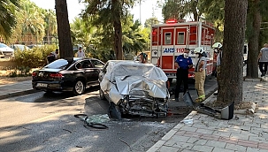 İzmir'de ağaca çarpan otomobilin sürücüsü öldü