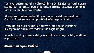 Menemenspor'da korona virüs şoku!