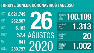 Türkiye'de son 24 saatte 1313 kişiye Kovid-19 tanısı konuldu