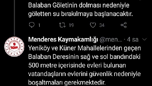 Menemen'de Yeniköy Sulama Göleti'nin tehdit ettiği iki mahalle boşaltılacak