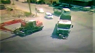 Kamyonun elektrikli bisiklet sürücüsünü ezdiği anlar ortaya çıktı