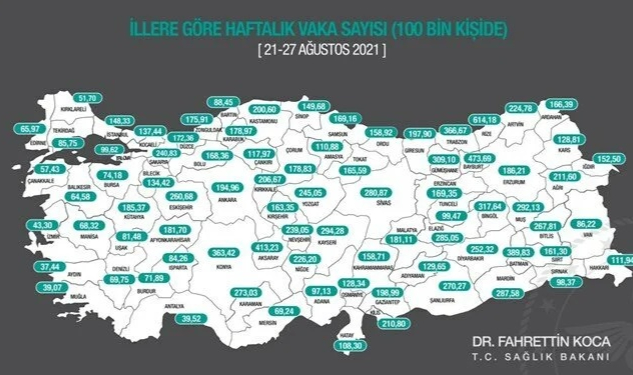 Haftalık vaka sayısı açıklandı! İllere göre haftalık vaka sayısı haritası yayımlandı!