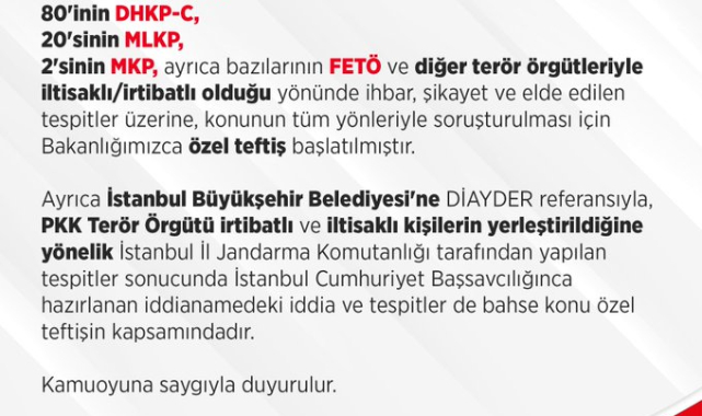 İçişleri Bakanlığı, İBB'ye 'özel teftiş' başlatıldığını bildirdi
