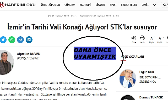 Sitemiz eski vali konağı hakkında uyarmıştı