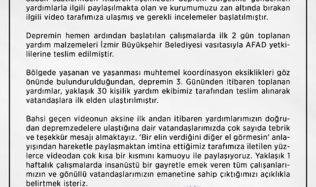 Kemalpaşa Belediyesi'nden deprem yardımlarına ilişkin açıklama