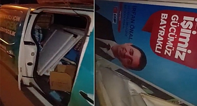 AK Parti seçim aracında CHP'li adayın afişleri çıktı: