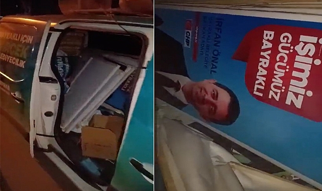 AK Parti seçim aracında CHP'li adayın afişleri çıktı: