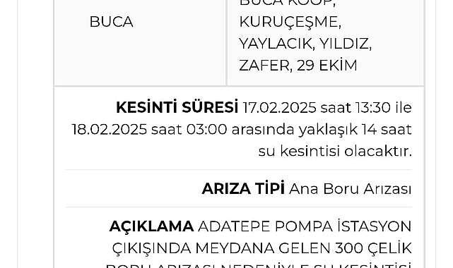 Buca'da 14 Saatlik Su Kesintisi Vatandaşı Mağdur Etti