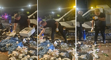 Başkan Tugay Kordon'da çöp topladı;
