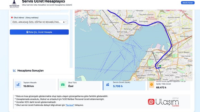 Servis Ücretleri Web Sitesinden Hesaplanacak