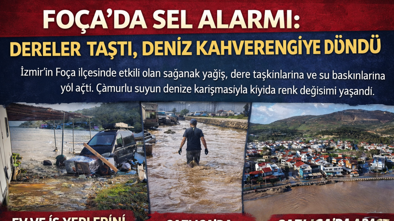 Foça’da Sel Alarmı: Dereler Taştı, Deniz Kahverengiye Döndü