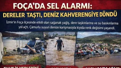 Foça’da Sel Alarmı: Dereler Taştı, Deniz Kahverengiye Döndü
