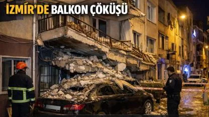 Konak’ta Balkonlar Çöktü, Otomobil Hasar Gördü
