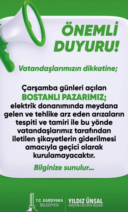 Bostanlı Pazarı geçici olarak kapatıldı!
